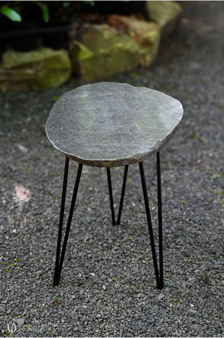 Stone slab side table with iron legs - 45cm